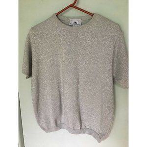 Vintage Bay Points Threads  Silver Lurex Short Sleeve Sweater Vintage L USA made